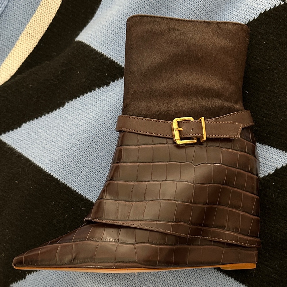 SCHUTZ Dark Brown Crocodile Ankle Boots